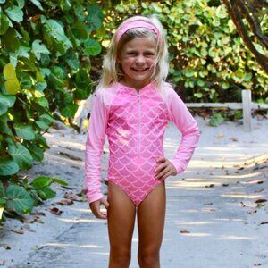 Palm Beach Pink Scale Zip-Front Bodysuit - Kids Sized